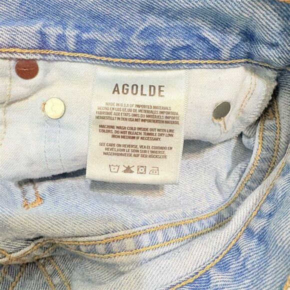 Agolde Women's 90s Mid Rise Loose Fit Distressed Light Blue Jeans Size 23 - Picture 5 of 12